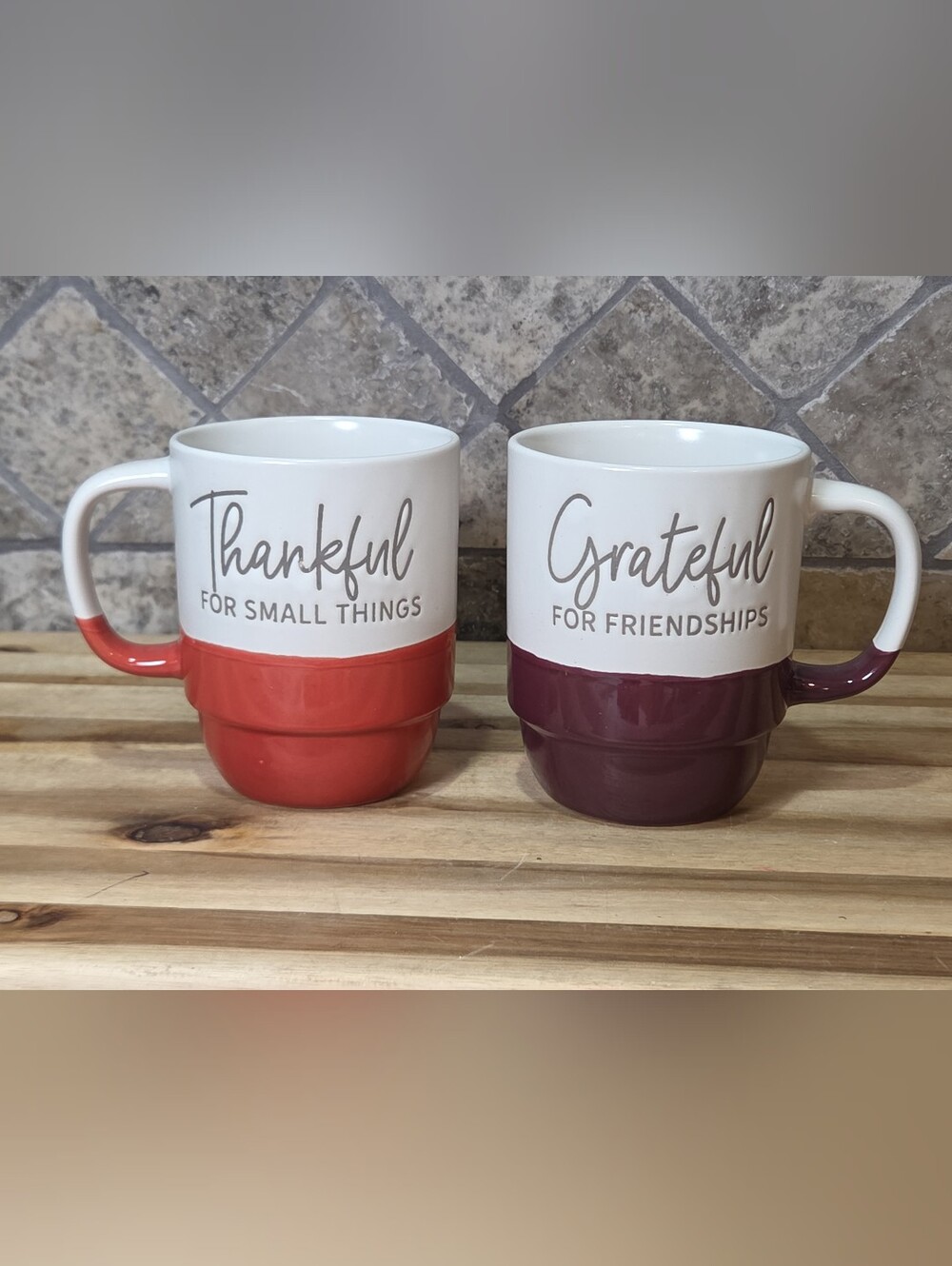 2 Ceramic Mugs Thankful & Grateful 14 Oz 4.25" Tall Microwave Dishwasher